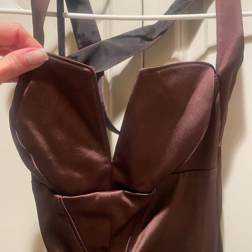 bebe Brown Satin Dress - Picture 3 of 7